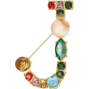 image:imageRINHOO Crystal Pearl Initial Brooch Gold Plated Enamel Colorful Letter Alphabet Breastpin Pin Jewelry for GIFTSGold J