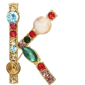 image:imageRINHOO Crystal Pearl Initial Brooch Gold Plated Enamel Colorful Letter Alphabet Breastpin Pin Jewelry for GIFTSGold K