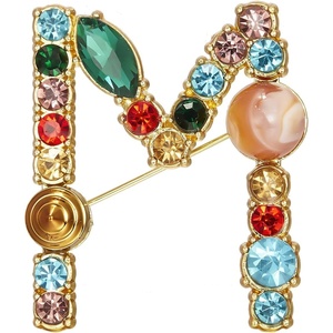image:imageRINHOO Crystal Pearl Initial Brooch Gold Plated Enamel Colorful Letter Alphabet Breastpin Pin Jewelry for GIFTSGold M