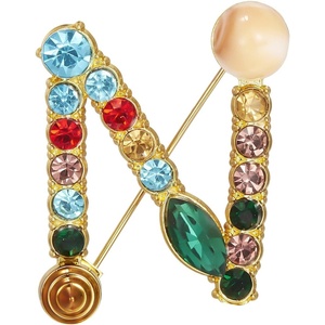 image:imageRINHOO Crystal Pearl Initial Brooch Gold Plated Enamel Colorful Letter Alphabet Breastpin Pin Jewelry for GIFTSGold N