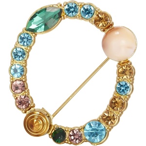 image:imageRINHOO Crystal Pearl Initial Brooch Gold Plated Enamel Colorful Letter Alphabet Breastpin Pin Jewelry for GIFTSGold O