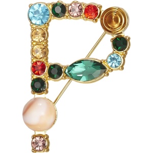 image:imageRINHOO Crystal Pearl Initial Brooch Gold Plated Enamel Colorful Letter Alphabet Breastpin Pin Jewelry for GIFTSGold P