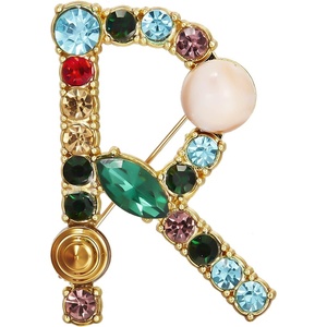 image:imageRINHOO Crystal Pearl Initial Brooch Gold Plated Enamel Colorful Letter Alphabet Breastpin Pin Jewelry for GIFTSGold R