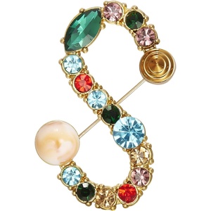 image:imageRINHOO Crystal Pearl Initial Brooch Gold Plated Enamel Colorful Letter Alphabet Breastpin Pin Jewelry for GIFTSGold S