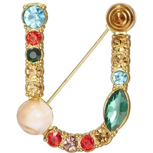 image:imageRINHOO Crystal Pearl Initial Brooch Gold Plated Enamel Colorful Letter Alphabet Breastpin Pin Jewelry for GIFTSGold U