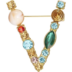 image:imageRINHOO Crystal Pearl Initial Brooch Gold Plated Enamel Colorful Letter Alphabet Breastpin Pin Jewelry for GIFTSGold V