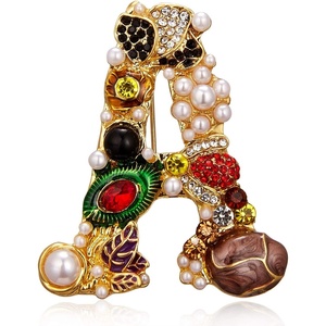 image:imageRINHOO Crystal Pearl Initial Brooch Gold Plated Enamel Colorful Letter Alphabet Breastpin Pin Jewelry for GIFTSLetter A