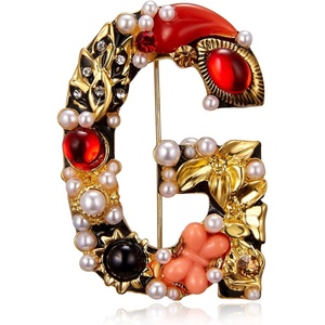 image:imageRINHOO Crystal Pearl Initial Brooch Gold Plated Enamel Colorful Letter Alphabet Breastpin Pin Jewelry for GIFTSLetter G