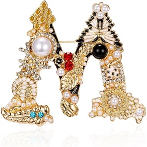 image:imageRINHOO Crystal Pearl Initial Brooch Gold Plated Enamel Colorful Letter Alphabet Breastpin Pin Jewelry for GIFTSLetter M