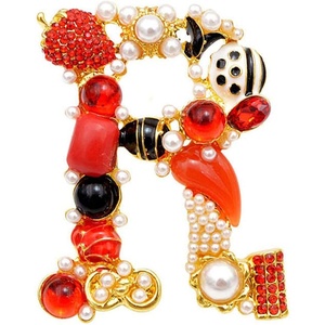 image:imageRINHOO Crystal Pearl Initial Brooch Gold Plated Enamel Colorful Letter Alphabet Breastpin Pin Jewelry for GIFTSLetter R