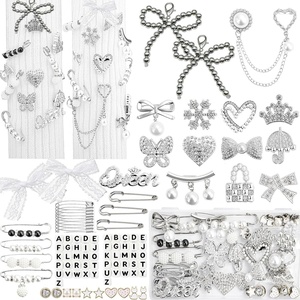 image:imageRQAYE 268pcs Silver Junk Socks Charms KitShoe Charms for Sneakers Brooches and Pins for Women Pearl and Rhinestone Sock Charm with Safety PinsDIY Accessories for Personalizing SocksSliver