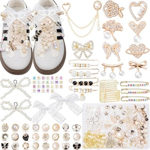image:imageRQAYE 268pcs Silver Junk Socks Charms KitShoe Charms for Sneakers Brooches and Pins for Women Pearl and Rhinestone Sock Charm with Safety PinsDIY Accessories for Personalizing SocksGold