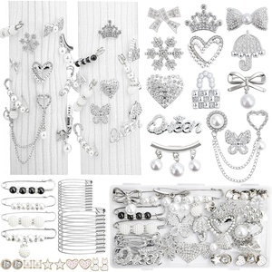 image:imageRQAYE Silver Shoe Charms for Sneakers Junk Socks Charms Kit Brooches and Pins for Women Pearl and Rhinestone Sock Charm with Safety PinsDIY Accessories for Decorating and Personalizing SocksSliver