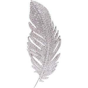 image:imageRhinestone Feather Brooches Pin for Women Men Fashion Crystal Delicate Leaf Brooch Lapel Pins Elegant Dress Accessories Jewelry Boutonniere Corsage for Hat Bag Suit Tie Wedding Birthday