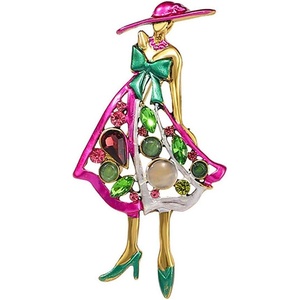 image:imageRhinestone Lady Brooch Pin for Women Girls Fashion Pink Green Crystal Enameled Hat Bag Brooches Lapel Pins Breastpin Sorority Sisterhood Dress Accessories Jewelry Dainty Gift Souvenir