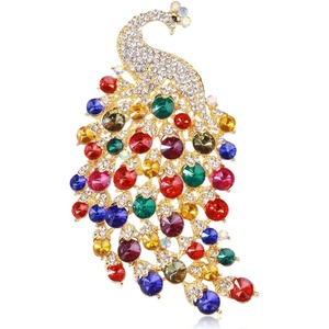 image:imageRhinestone Peacock Brooch Pin for Women Girls Fashion Exquisite Exaggerated Big Crystal Bird Animal Brooches Lapel Pins Elegant Dress Accessories Wedding Christmas Birthday Jewelry GiftGoldTone