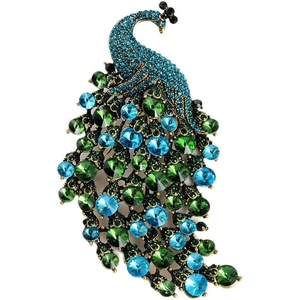 image:imageRhinestone Peacock Brooch Pin for Women Girls Fashion Exquisite Exaggerated Big Crystal Bird Animal Brooches Lapel Pins Elegant Dress Accessories Wedding Christmas Birthday Jewelry GiftBlue Green