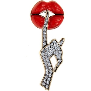 image:imageSexy Red Lips Brooch Rhinestone Quiet Gestures Statement Brooches Lapel Pins Elegant Dress Accessories Suit Tie Art Deco Fashion Imitation Cubic Zirconia Jewelry Lover Gift for Women Girls
