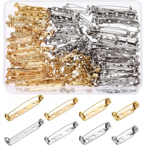 image:imageShappy 100 Pieces Brooch Pin Backs Bar Pins Backs for Crafts Safety Clasp with Plastic Box Gold and Silver 4 Sizes 20 25 32 and 38 mmGold  Silver