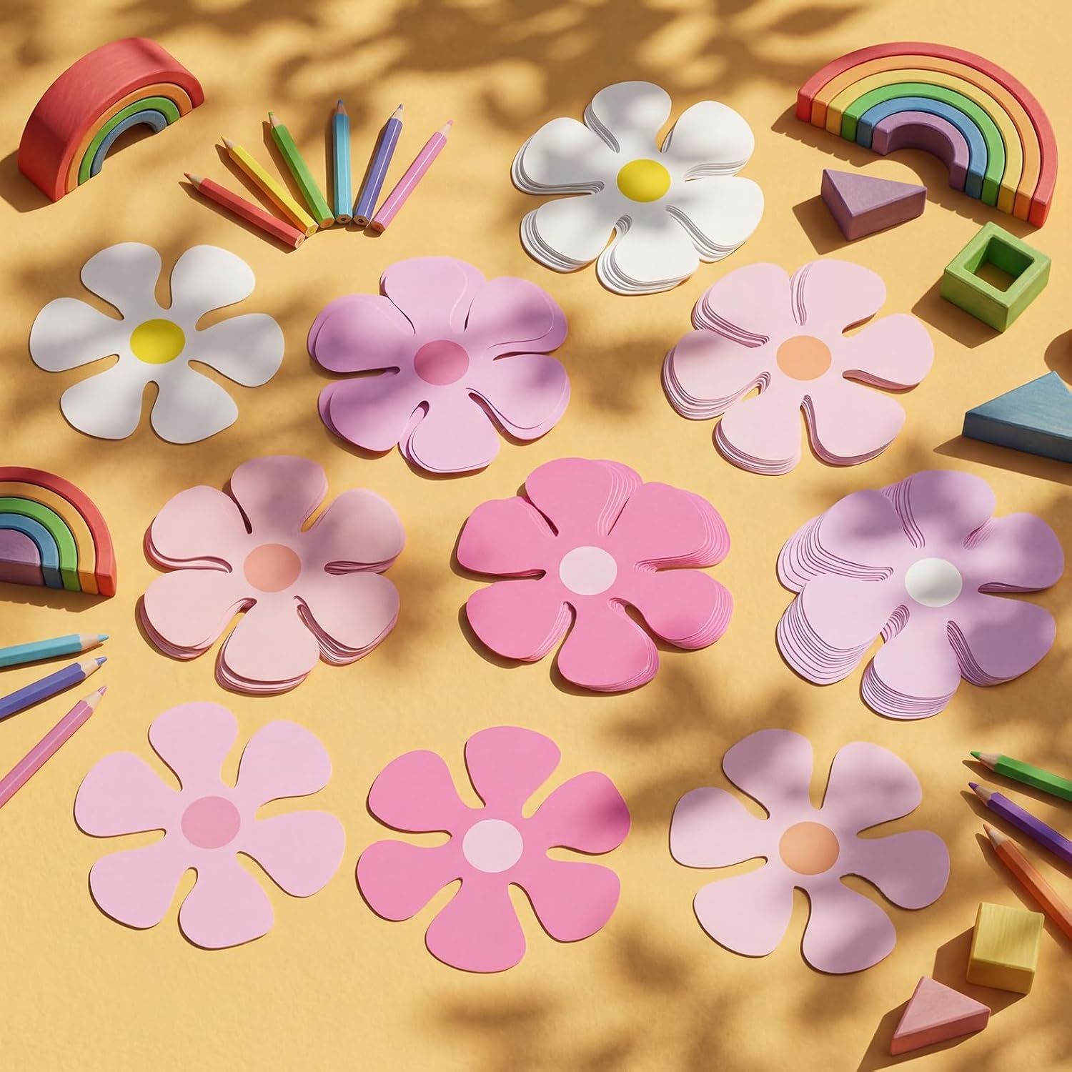 image:imageOutus 60 Pieces Retro Flower Shaped Cutouts 60s 70s 80s Mini Retro Car Flower Cutouts for Hippie Spring Party Craft Home Wall DecorationMulticolor433Pink