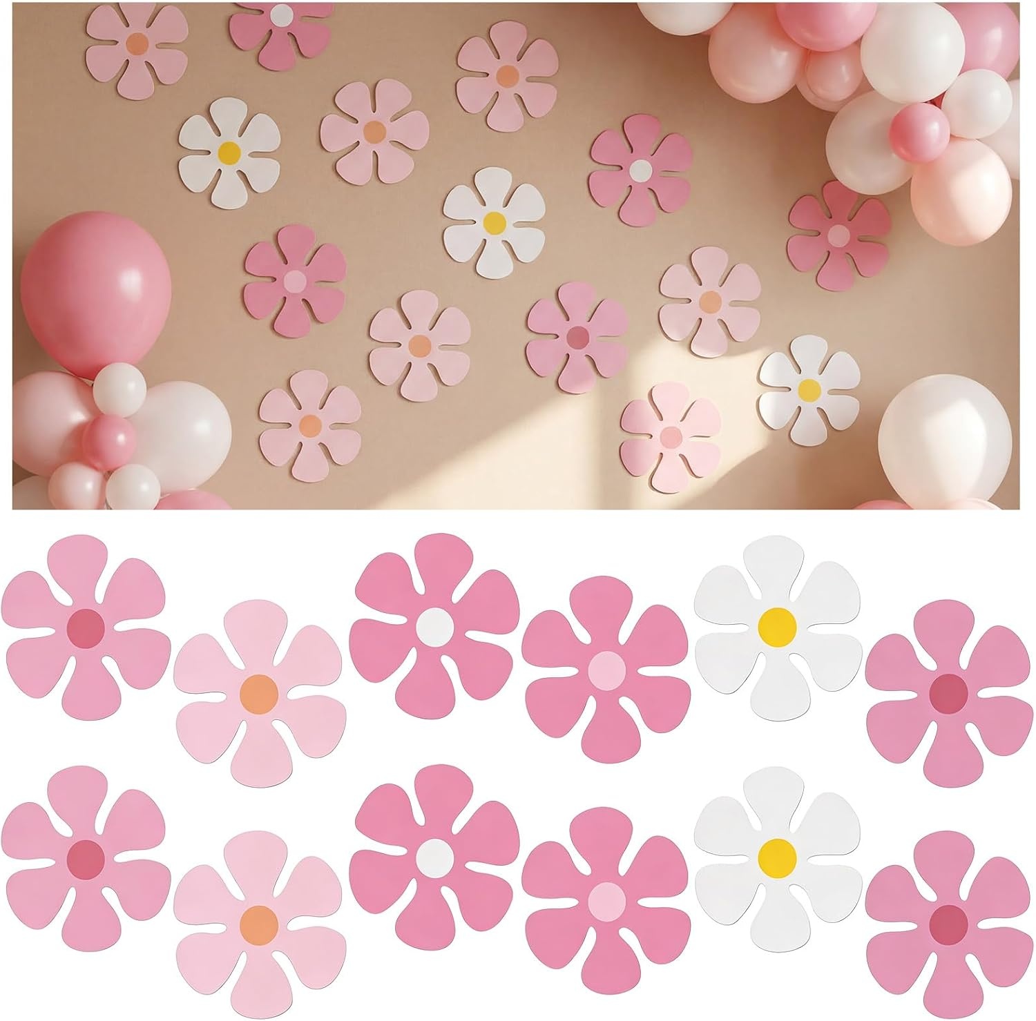 image:imageOutus 60 Pieces Retro Flower Shaped Cutouts 60s 70s 80s Mini Retro Car Flower Cutouts for Hippie Spring Party Craft Home Wall DecorationMulticolor433Pink