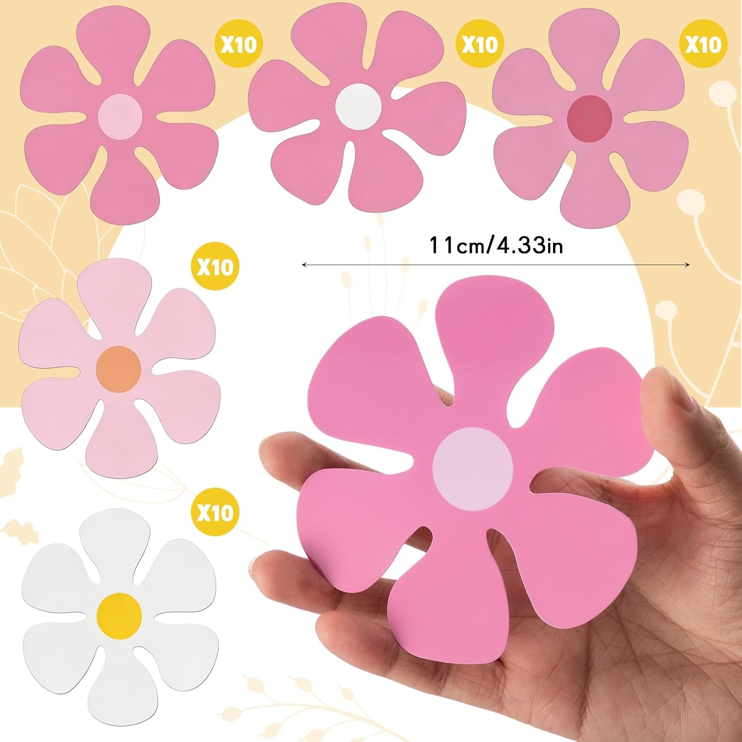 image:imageOutus 60 Pieces Retro Flower Shaped Cutouts 60s 70s 80s Mini Retro Car Flower Cutouts for Hippie Spring Party Craft Home Wall DecorationMulticolor433Pink