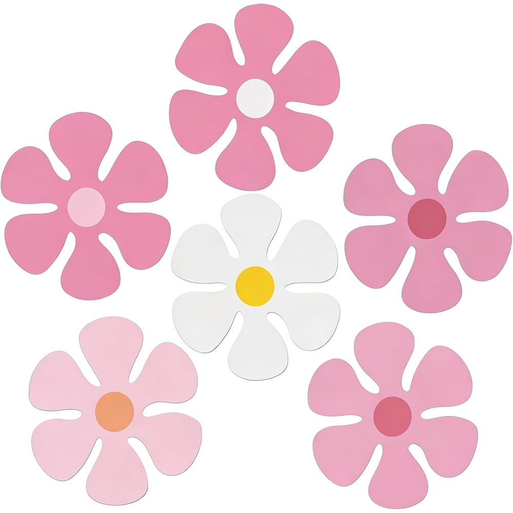 image:imageOutus 60 Pieces Retro Flower Shaped Cutouts 60s 70s 80s Mini Retro Car Flower Cutouts for Hippie Spring Party Craft Home Wall DecorationMulticolor433Pink