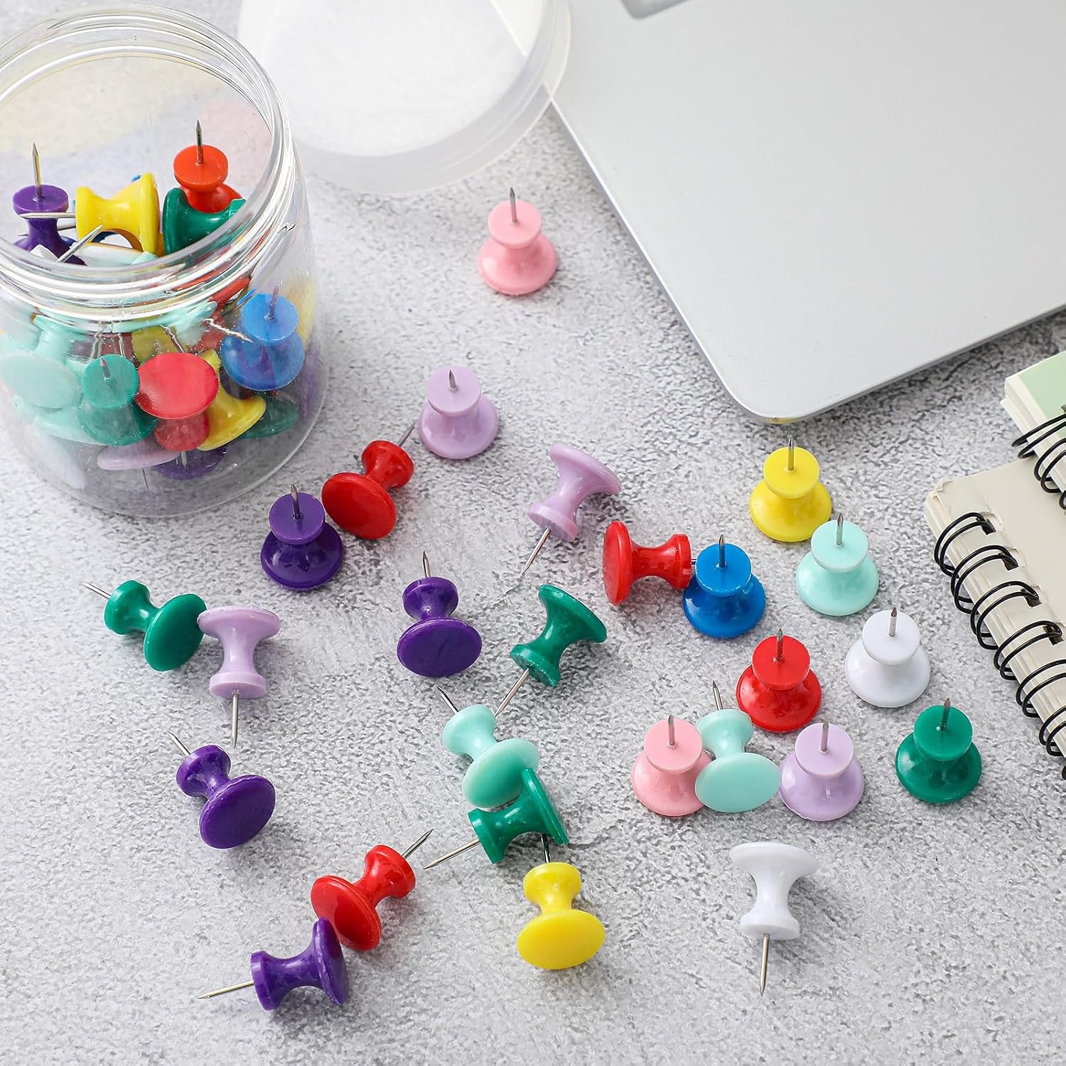 image:imageOutus 60 Pcs Giant Push Pins Jumbo Tacks 118inch Plastic Head for Cork Board Map Posters Decorations Gifts Office School Supplies TransparentColorful