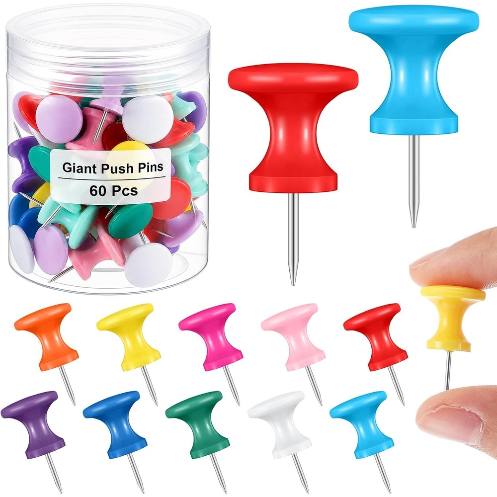 image:imageOutus 60 Pcs Giant Push Pins Jumbo Tacks 118inch Plastic Head for Cork Board Map Posters Decorations Gifts Office School Supplies TransparentColorful