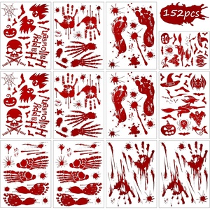 image:imageOutus 152 Pcs Halloween Stickers Footprints Window Floor Decal Splats Wall Stickers for Halloween Winter Holiday Party Decorations 12 Sheets