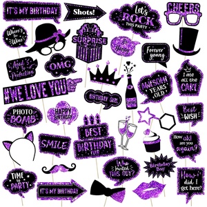 image:imageOutus 36 Pcs Birthday Photo Booth Props Kit Happy Birthday Graduation Wedding Party Favors Supplies Bday Party Decor 40th 50th60th Photobooth Funny Cute Holiday Selfie SuppliesGold and BlackPurple and Black