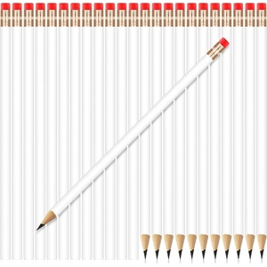 image:imageOutus 144 Pieces Round Pencils Cute HB Graphite Wood Pencils Bulk with Eraser for School Writing Drawing Sketching Wedding Office SuppliesBlackWhite