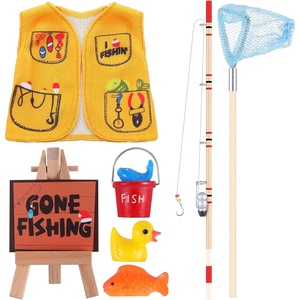 image:imageOutus 7 Pcs Christmas Doll Accessories Set  Fishing Rod Vest Fishnet Fish Cloth and More for Xmas Gifts