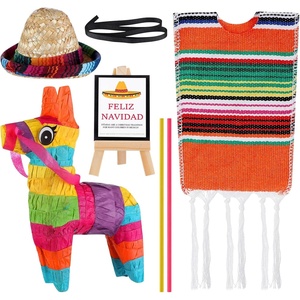image:imageOutus 8 Pcs Mexican Christmas Doll Accessories Set Mini Donkey Pinatas Mexican Serape Poncho and Sombrero Outfit Feliz Navidvd Card