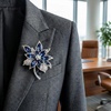 image:imageBlue Crystal Flower Brooch Pin for Women Silver Tone Rhinestone Floral Lapel Badge Sparkling Jewelry Accessory for Coat Dress Scarf Party DecorationBlue