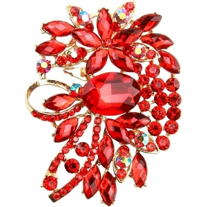 image:imageBig Flower Brooch Pin for WomenFashion Large Flowers Statement Brooches PinsGold Tone Rhinestone Scarf Clip amp Jacket Accessory DecorationElegant Wedding Flower Leaf Bouquet BroochRed