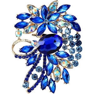 image:imageBig Flower Brooch Pin for WomenFashion Large Flowers Statement Brooches PinsGold Tone Rhinestone Scarf Clip amp Jacket Accessory DecorationElegant Wedding Flower Leaf Bouquet BroochBlue