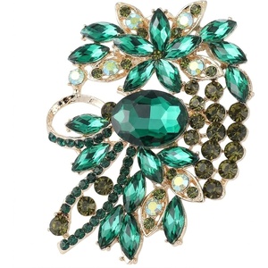 image:imageBig Flower Brooch Pin for WomenFashion Large Flowers Statement Brooches PinsGold Tone Rhinestone Scarf Clip amp Jacket Accessory DecorationElegant Wedding Flower Leaf Bouquet BroochGreen
