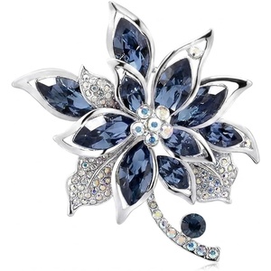 image:imageBlue Crystal Flower Brooch Pin for Women Silver Tone Rhinestone Floral Lapel Badge Sparkling Jewelry Accessory for Coat Dress Scarf Party DecorationBlue