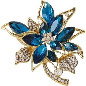 image:imageBlue Crystal Flower Brooch Pin for Women Silver Tone Rhinestone Floral Lapel Badge Sparkling Jewelry Accessory for Coat Dress Scarf Party DecorationLight Blue
