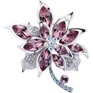 image:imageBlue Crystal Flower Brooch Pin for Women Silver Tone Rhinestone Floral Lapel Badge Sparkling Jewelry Accessory for Coat Dress Scarf Party DecorationPurple