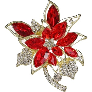 image:imageBlue Crystal Flower Brooch Pin for Women Silver Tone Rhinestone Floral Lapel Badge Sparkling Jewelry Accessory for Coat Dress Scarf Party DecorationRed
