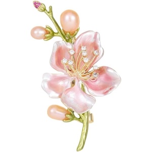 image:imageElegant Peach Blossom Cz Brooch for Women Men Delicate Crystal Flower Faux Pearl Enamel Lapel Pins Dress Coats Scarves Accessories Wedding Party Prom Fashion Jewelry