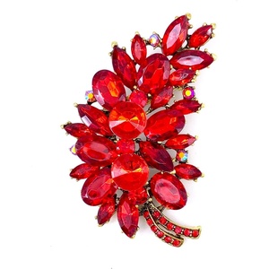 image:imageLAXPICOL Vintage Green Austrian Crystal Flower Leaf Bouquet Clusters Large Big Brooch Pin for Women Gold Tonered