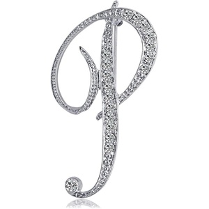 image:imageLetter Brooch Pins Initial Rhinestone Brooch for Women Crafts Silvery AZSilver P
