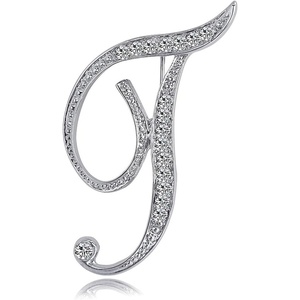 image:imageLetter Brooch Pins Initial Rhinestone Brooch for Women Crafts Silvery AZSilver T