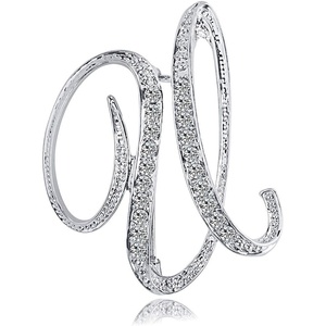 image:imageLetter Brooch Pins Initial Rhinestone Brooch for Women Crafts Silvery AZSilver U