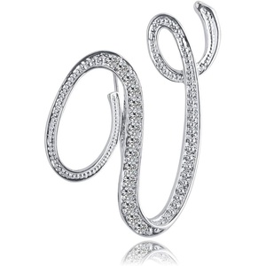 image:imageLetter Brooch Pins Initial Rhinestone Brooch for Women Crafts Silvery AZSilver V