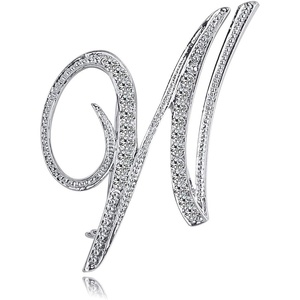 image:imageLetter Brooch Pins Initial Rhinestone Brooch for Women Crafts Silvery AZSilver W