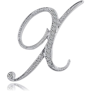 image:imageLetter Brooch Pins Initial Rhinestone Brooch for Women Crafts Silvery AZSilver X